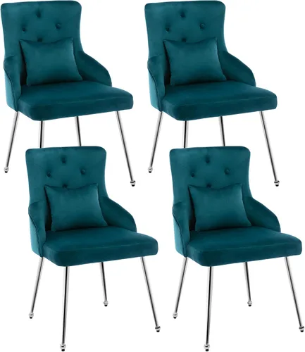 Vista 20 de Sillas de comedor de terciopelo, sillas de acento tapizadas de terciopelo, silla de cocina con patas de metal y almohada lumbar para comedor, sala