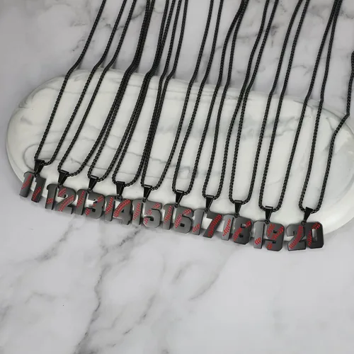 Vista 3 de Collar de béisbol de la suerte para niño, con número de camiseta del 00 al 99, cadena de acero inoxidable con dije de béisbol, regalo para hombre