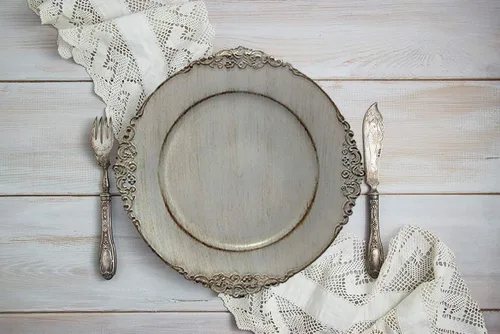 Vista 2 de Tiger Chef Platos Base Redondos Vintage Gris Antiguo para Platos, Platos Base de Recepción de Boda para Configuraciones de Mesa, Platos Base