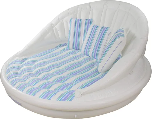Vista 4 de Balsa inflable a rayas para piscina, sofá y sala de estar, 70 pulgadas, color blanco y azul