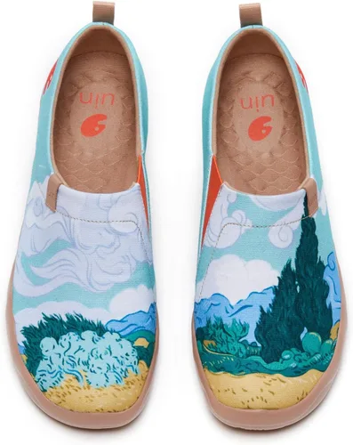Vista 12 de UIN Zapatos de viaje para caminar para hombre, sin cordones, de lona, informales, ligeros, cómodos y modernos, diseño de perritos felices Ahhhhh