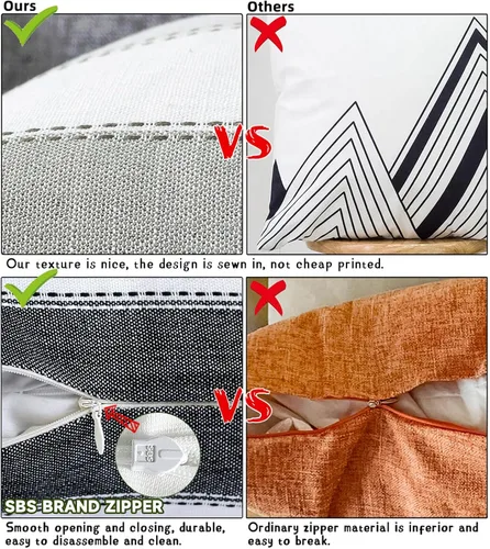 Vista 5 de AmHoo - Juego de 2 fundas de almohada decorativas para casa de campo, a rayas y a cuadros, juego de fundas de almohada de algodón y lino para sofá