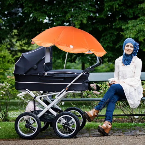 Vista 4 de Garneck Paraguas con clip para cochecito con abrazadera de protección UV para parasol resistente al agua para sillas de empuje para lluvia