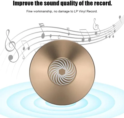 Vista 6 de Disco de audio con abrazadera de grabación Tocadiscos de aluminio Reproductor de discos Peso LP Disco Estabilizador Reductor de vibración (Oro)