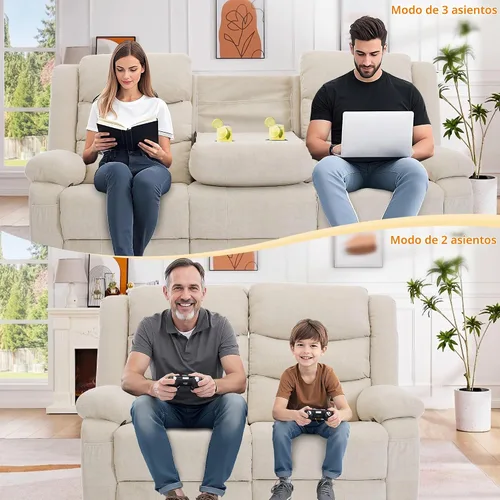 Vista 7 de Korser Sofá reclinable, sofá biplaza reclinable de gran tamaño con consola, sofá reclinable con portavasos y regleta de alimentación empotrada, sofá
