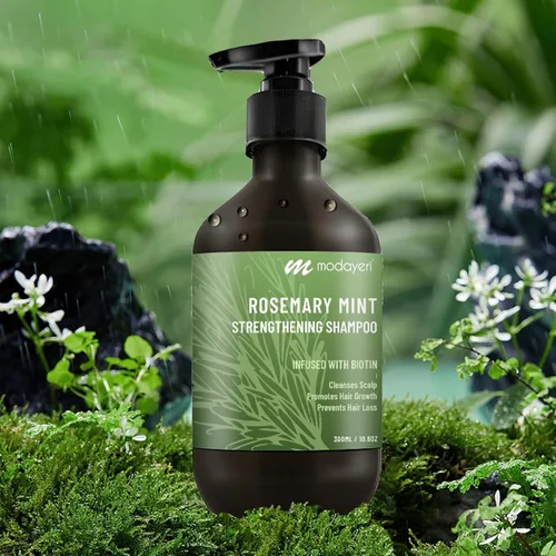 Vista 3 de Champú fortalecedor de menta y romero con biotina, proporciona nutrición y salud del cuero cabelludo, limpia y ayuda a fortalecer el cabello, 10.14