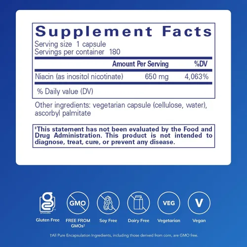 Vista 2 de Pure Encapsulations Niacitol 650 mg Niacina hipoalergénica sin enjuague para apoyar la digestión, la síntesis hormonal y la formación de tejidos*