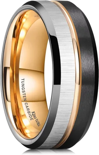 Vista 86 de King Will Anillo de boda de carburo de tungsteno para hombre con diseño de ranura, 6/7/0.315 in de ancho, acabado cepillado/pulido para hombre