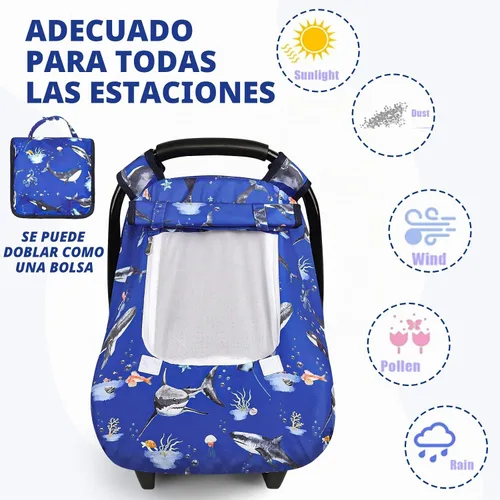 Vista 5 de Funda para asiento de auto Pea Pod para bebé, capota para asiento de auto infantil para recién nacidos con 2 capas de ventanas de tela de malla