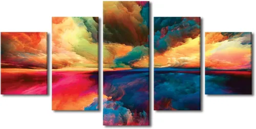 Vista 89 de Pintura en lienzo colorida para sala de estar, 5 paneles, impresiones abstractas sobre lienzo, arte de pared para sala de estar, dormitorio