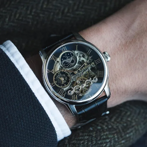 Vista 5 de Thomas Earnshaw Reloj automático de esqueleto de doble tiempo para hombre de 1.732 in con pulsera de acero inoxidable sólido ES-8006