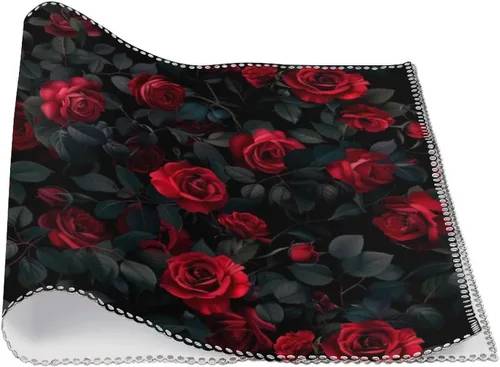 Vista 3 de Red Rose Placemats Set of 6 Resistant Table Mats Washable Place Mats for Dinner Party Table Decoration