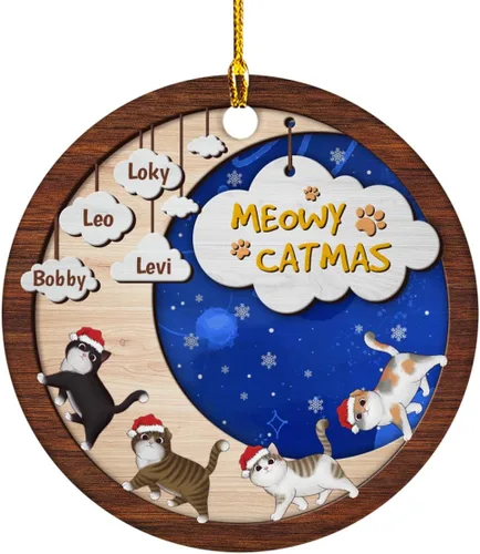 Vista 12 de Meowy Catmas - Divertido sombrero de Papá Noel con foto de gato, adorno de Navidad personalizado, regalos para gato, mamá, papá, lindo árbol