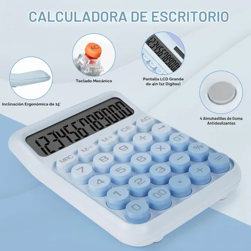 Vista 4 de Calculadora de interruptor mecánico con botones grandes, calculadoras de escritorio, 12 dígitos, energía de batería solar, calculadora