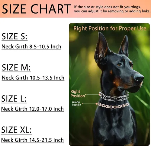 Vista 6 de DEYACE Collar de entrenamiento para perros de acero inoxidable, hebilla de liberación rápida, collar ajustable para perros pequeños, circunferencia