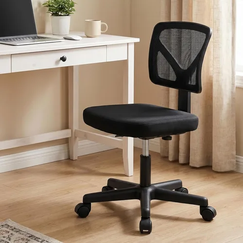 Vista 12 de DUMOS Sillas de oficina pequeñas con ruedas, ergonómicas ajustables para escritorio en casa, silla giratoria con ruedas, sin brazos, cómoda malla