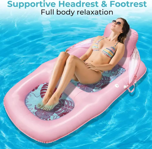 Vista 8 de Fabric Covered Inflatable Pool Lounger Float Adult, 70"x39" Extra Large Pool Float w/ UPF50+ Sunshade Canopy & Cupholder Caddy, Water Floaties Raft