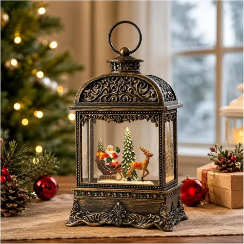 Vista 12 de Linterna de globo de nieve de Navidad con Clara y la Suite Cascanueces, escena operada por batería o USB, luz musical, decoración festiva iluminada
