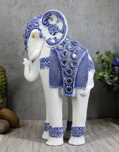 Vista 5 de Ebros Feng Shui Ming Style - Figura decorativa azul y blanca con cristales, estatua de elefante en reposo de 9.25 pulgadas de alto, Vastu 3D