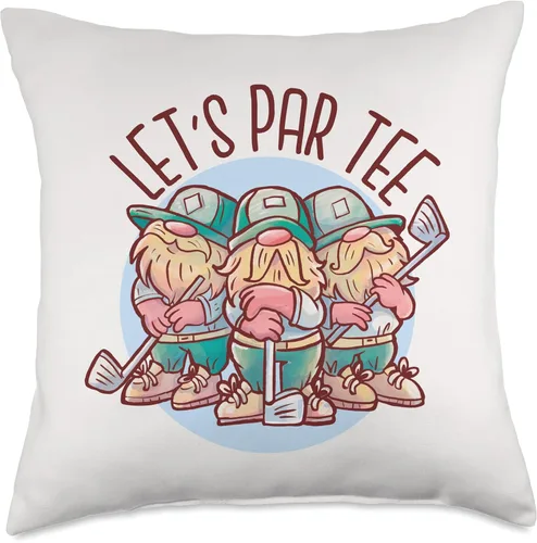 Vista 4 de Let's Par Tee Funny Mini Gnomes Golf Lovers Throw Pillow, 16x16, Multicolor