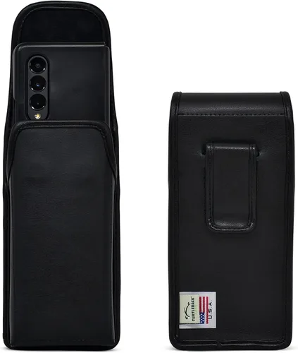 Vista 11 de Turtleback Funda diseñada para Galaxy Z Fold6 Fold 5 Fold 4 con funda delgada para cinturón horizontal, bolsa de cuero negro con clip ejecutivo