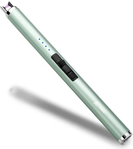 Vista 12 de Encendedor de velas recargable por USB, encendedor de arco electrónico, resistente al viento, sin llama, con botón de seguridad para camping, Negro