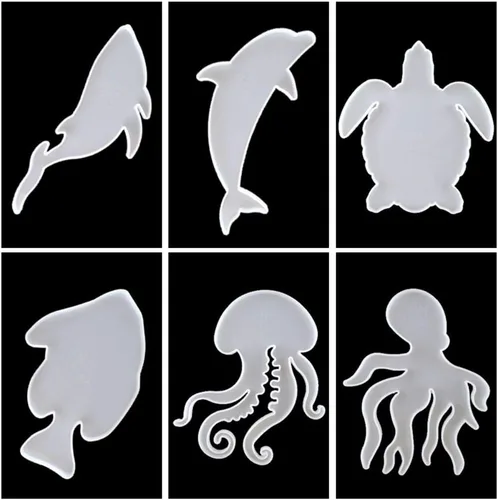 Vista 6 de FUYAKEJI - Moldes de resina de animales marinos, posavasos de silicona para delfines marinos, pulpos, tortugas, medusas, ballenas, peces para resina