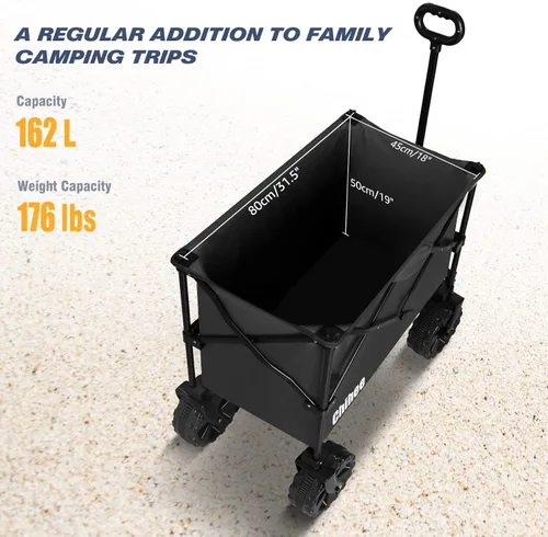 Vista 2 de Chihee Carro plegable de playa, carrito de jardín resistente con 2 portavasos, carrito de campamento para ruedas todo terreno con sistema de Negro