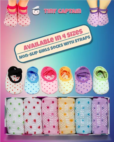 Vista 6 de Tiny Captain Calcetines antideslizantes con correa para niñas de 0 a 7 años de edad, calcetines de 1 año