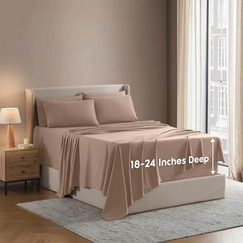 Vista 46 de Nestl - Juego de sábanas de bolsillo extraprofundo y de microfibra suave, 7 piezas, sábanas y fundas de almohada resistentes a la decoloración