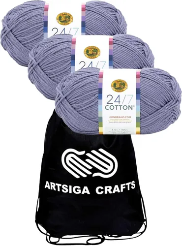 Vista 65 de Lion Brand 24/7 Algodón Blanco 761-100 (6-Carrillos - Mismo Lote de Tinta) Hila Gruesa Media #4 de Algodón para Crochet y Tejido con Bolsa