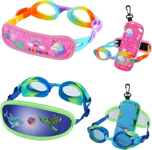Vista 26 de Gafas de natación para niños de 2 a 6 años, gafas para niños sin jalar el cabello, gafas para niños con banda para la cabeza acolchada
