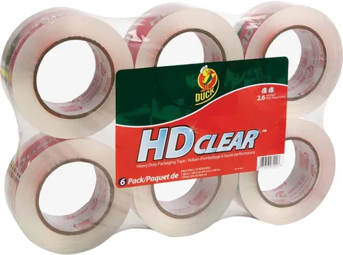 Vista 3 de Duck Cinta de embalaje transparente HD resistente, extra larga de 1.88 pulgadas x 109 yardas por rollo, núcleo de 3 pulgadas, 6 rollos (299016)