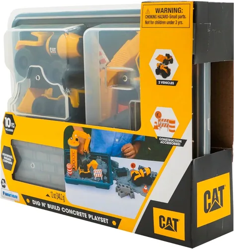 Vista 6 de CAT Dig N Build Juego de Concreto Moldeable - Compuesto de Concreto Moldeable de 12 onzas, Grúa, 2 Vehículos de Máquinas Pequeñas, Moldes