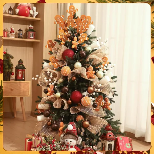 Vista 3 de 79 Piezas Adornos de Bolas de Decoraciones Navideñas de Pan de Jengibre Palillos de Árbol de Pan de Jengibre con Bolas de Navidad Decoración