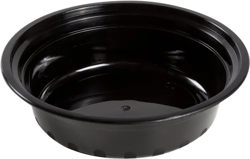 Vista 2 de AmerCare Recipientes redondos de plástico negro de 6 pulgadas con tapas, 16 onzas para microondas o congelador, paquete de 150
