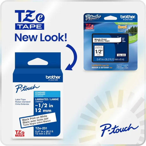 Vista 8 de Cinta de etiquetas Brother P-Touch TZe auténtica, impresión azul marino en cinta de etiqueta de tela blanca (TZeFA3), 1/2 pulg x 9.8 pies