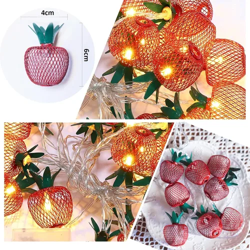 Vista 5 de Cadena de luces de malla metálica con forma de fruta de manzana de hierro de 6.6 ft, 6.6 pies, funciona con pilas, lámpara parpadeante para 2M 10LED