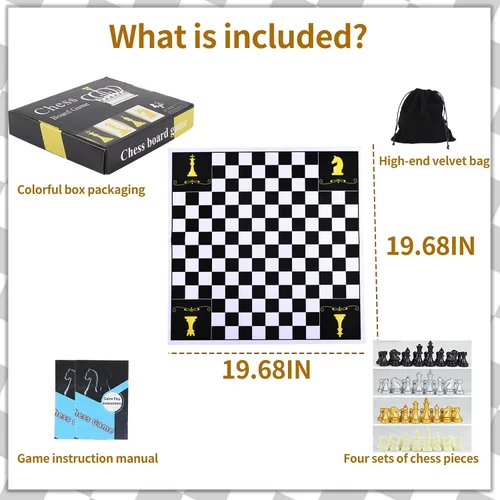 Vista 4 de Jyquorp Juego de mesa de ajedrez para 4 jugadores, juego de ajedrez para cuatro personas, juego de ajedrez único de equipo, material de alfombrilla
