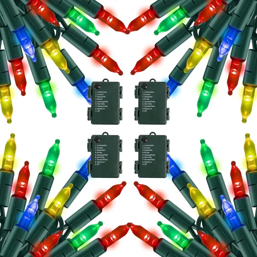 Vista 17 de TW SHINE - Luces de Navidad operadas con batería, paquete de 2, total 100 LED, 32 pies, luces de cadena operadas con batería con 8 modos, luces
