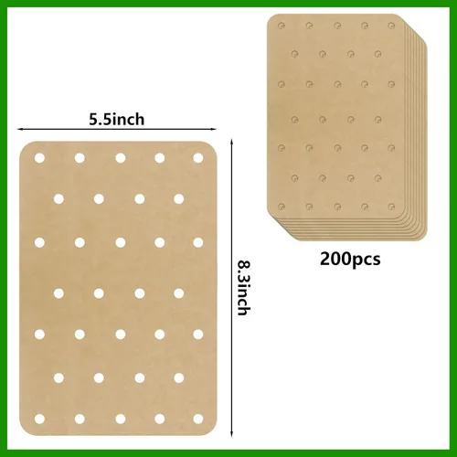 Vista 2 de 200 hojas de papel desechable para freidora de aire compatible con Ninja DZ201/DZ401, papel de pergamino perforado rectangular para horneado