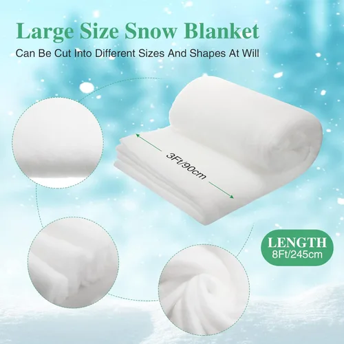 Vista 3 de Mixweer Mantas de nieve artificiales de Navidad de 3 x 8 pies, rollo de manta de nieve falsa grande y gruesa, manta de nieve falsa para decoración