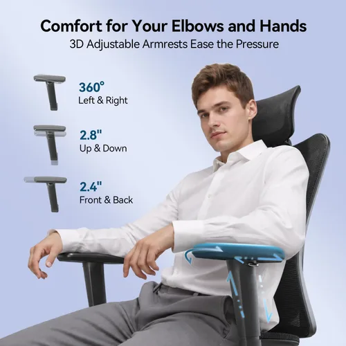Vista 7 de SIHOO Silla de oficina ergonómica M57, silla de escritorio con respaldo de Negro