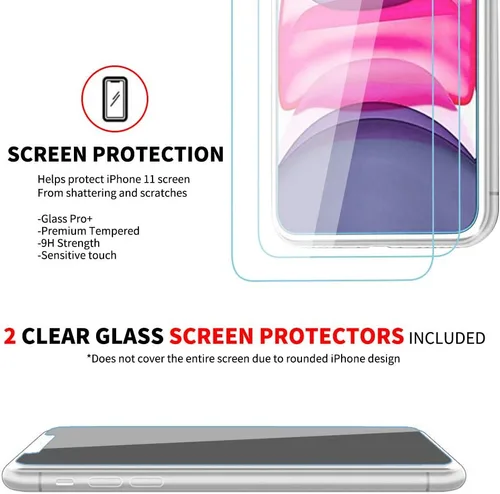 Vista 2 de Funda transparente para iPhone 11 con protector de pantalla Paquete 2 en 1 Doble protección – Incluye 2 protectores de vidrio templado de dureza
