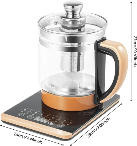 Vista 2 de Hervidor de té eléctrico con control de temperatura e infusor de té, 12 modos de preparación, hervidor de agua caliente de vidrio borosilicato