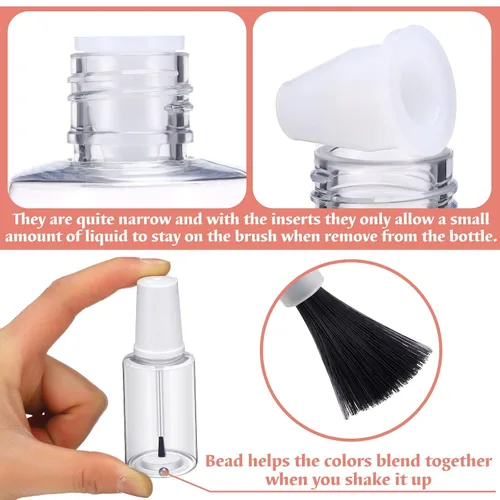 Vista 4 de Irenare 20 botellas vacías recargables de esmalte de uñas de 0.7 onzas líquidas, envase de plástico para esmalte de uñas, botella vacía con mezcla