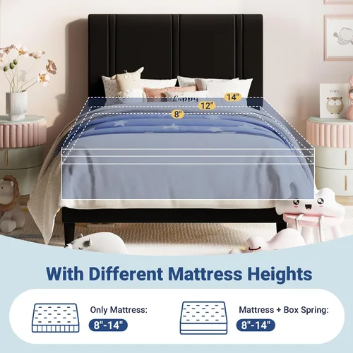 Vista 8 de Allewie Twin Platform Bed Frame with Velvet Upholstered Headboard