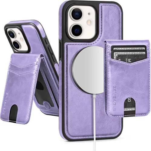 Vista 109 de SkyEagle - Funda tipo cartera compatible con MagSafe para iPhone 11, color negro Detachable Magnetic Credit Card Holder,RFID Blocking,PU