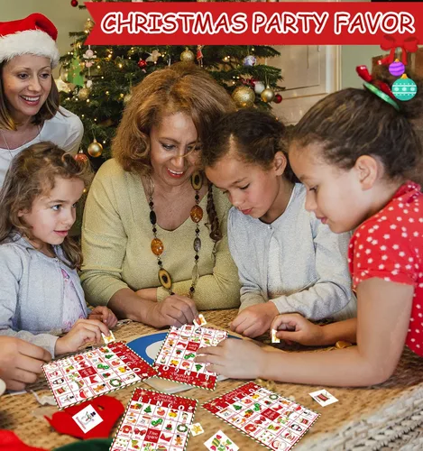 Vista 4 de Officygnet Juego de bingo de Navidad para niños, tarjetas de bingo de Navidad para 32 jugadores para actividades familiares, grupos grandes, aula