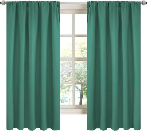 Vista 16 de LA PALMA Cortinas opacas con bolsillo para cortinero para sala de estar, bloqueo de luz, aislamiento térmico, reducción de ruido, cortinas de Aqua
